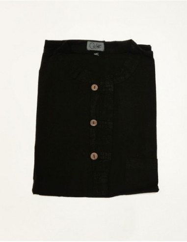 Chemise à manches courtes droite simple unie en coton noir