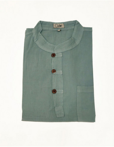 Simple water green shirt short sleeves cotton straight cut for man