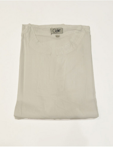 Chemise à manches courtes col v basique pour homme en coton uni blanc