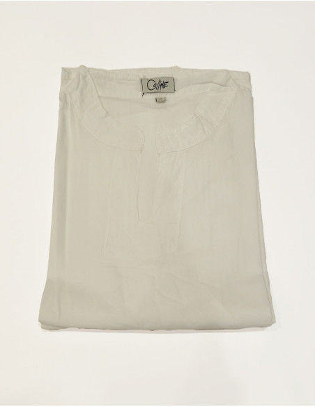 Chemise à manches courtes col v basique pour homme en coton uni blanc