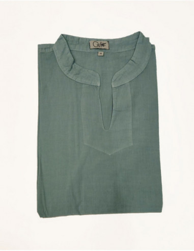 Chemise basique à manches courtes et col V en 100% coton vert d'eau