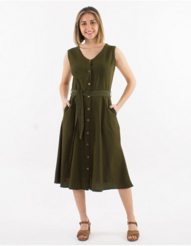 Plain khaki green vintage midi dress