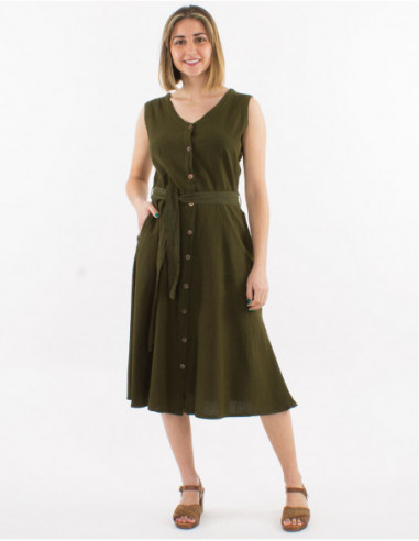 Robe vintage midi unie basique vert kaki