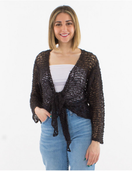 Veste légère d'été ajourée pour femme noir