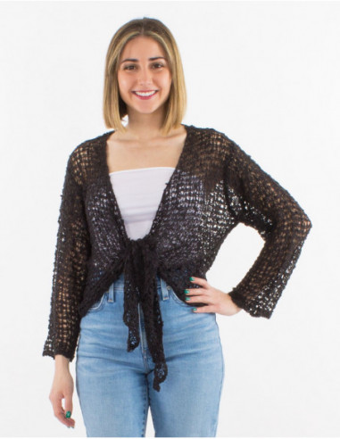 Veste noire légère d'été ajourée pour femme