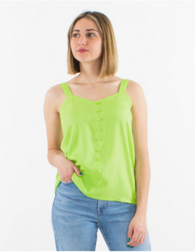 Blouse chic en coton pour l'été avec boutons unie basique vert anis