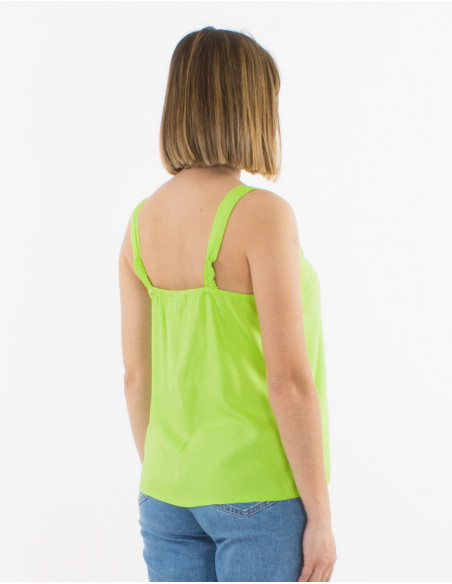 Lightweight summer top with wide straps for women in a basic anise green