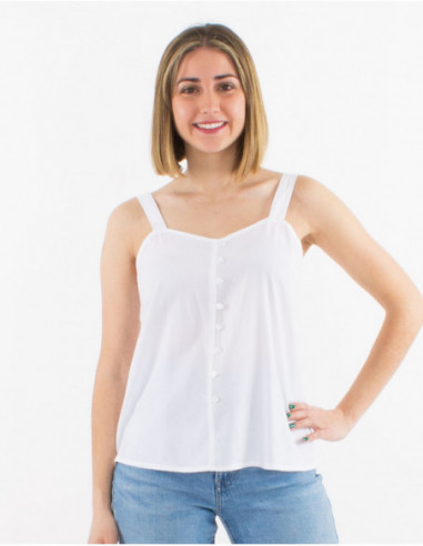 Blouse chic en coton pour l'été avec boutons unie basique blanc