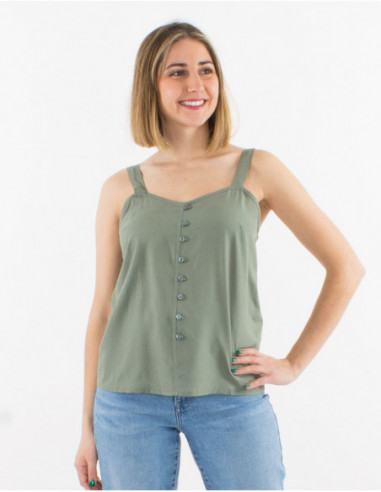 Blouse légère pour l'été fluide et confortable unie basique vert kaki