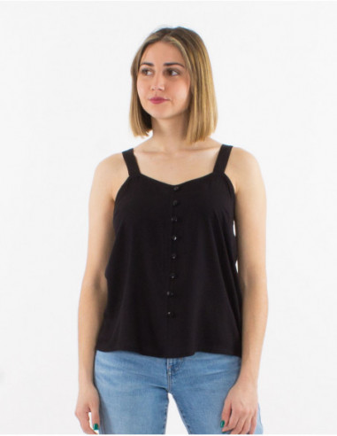 Chic cotton blouse for summer with plain black buttons