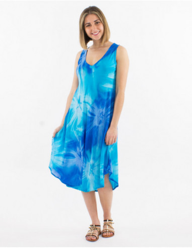 Robe de plage asymétrique originale en coton bleu