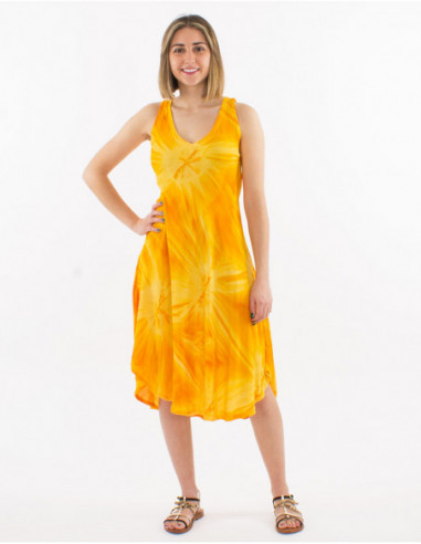 Original asymmetric beach dress in fuchsia yellow cotton