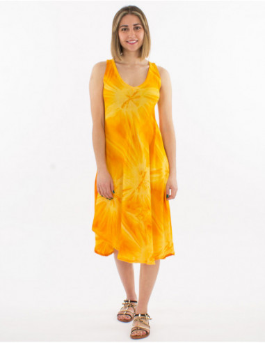Robe de plage asymétrique pour femme en coton bariolé orange