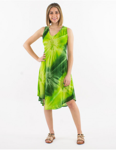 Women's asymmetrical beach dress in green cotton