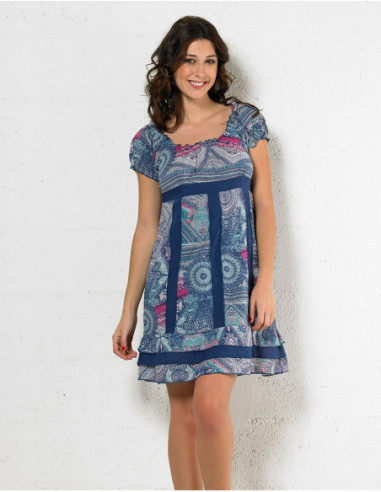 Robe courte coton imprimée doublée
