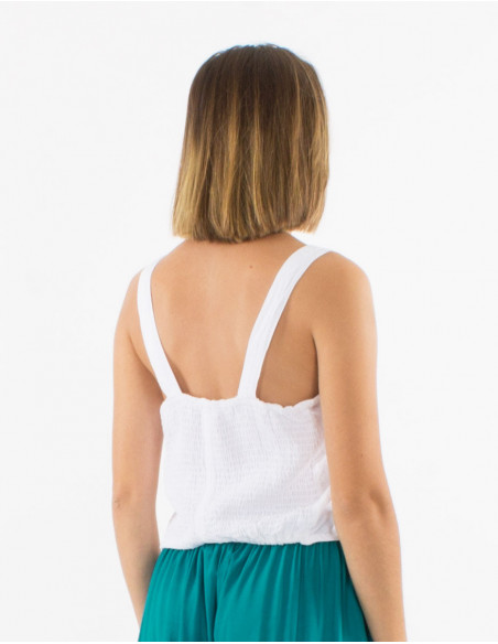 Top d'été court uni original avec broderies boho blanc