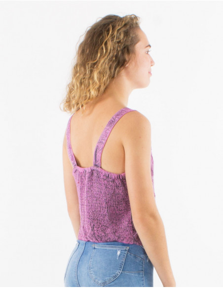 Top d'été court uni original avec broderies boho rose