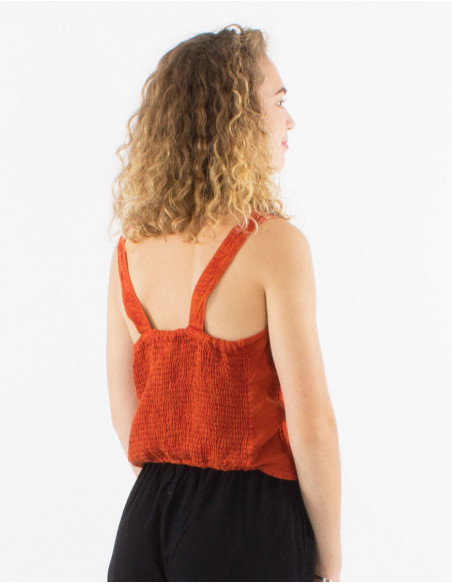 Top d'été court uni original avec broderies boho orange rouille