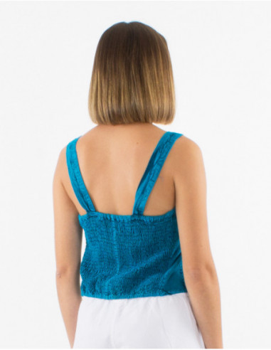 Original plain summer top with boho jeans embroidery