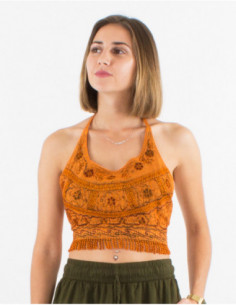 Bohemian halter top with embroidery and bangs