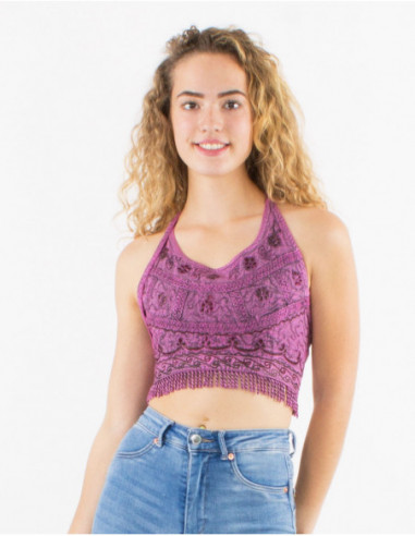 Original halter top with bangs and plain embroidery pink