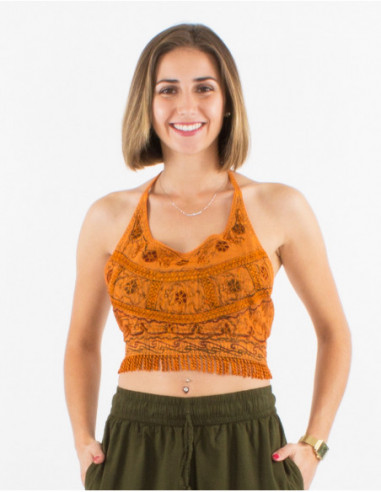 Original halter top with bangs and plain embroidery orange