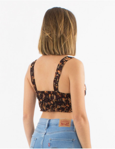 Bohemian floral summer crop top black