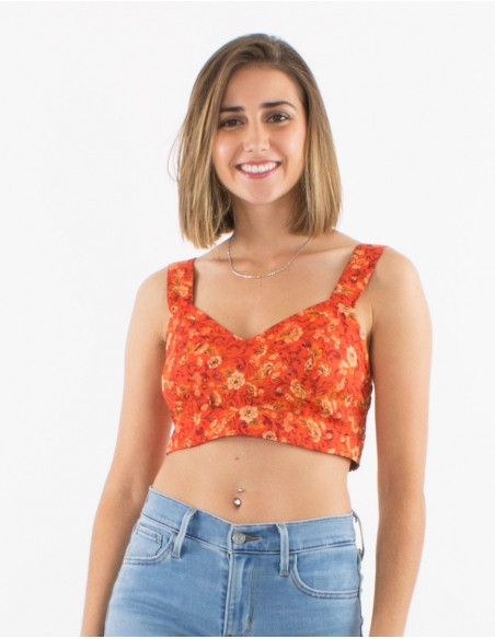 Original bohemian bra with flowers for summer orange