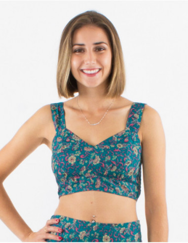 Brassière originale bohème fleurie pour l'été bleu