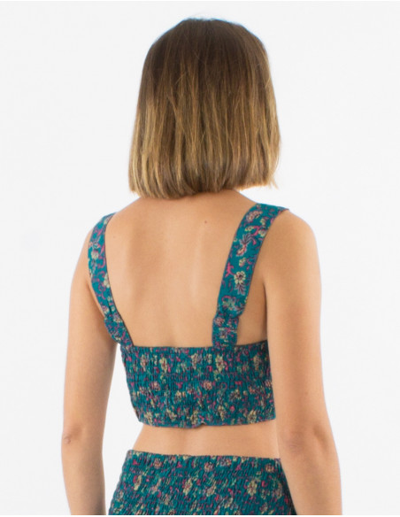 Bohemian floral summer crop top blue