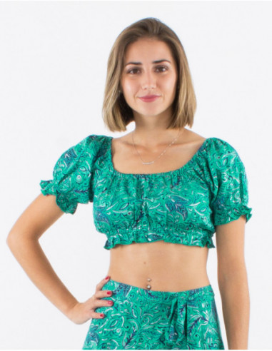 Brassière estivale avec élastiques motif boho chic 
vert menthe