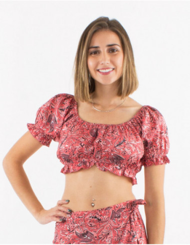 Brassière estivale avec élastiques motif boho chic 
rose