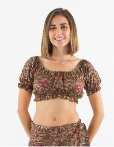 Brassière estivale avec élastiques motif boho chic 
marron