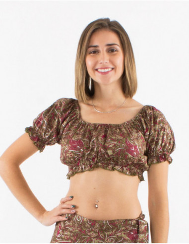 Petite brassière pour l'été à motif cachemire argenté originale marron