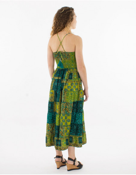 Robe jupe longue 2 en 1 originale baba cool patchwork vert