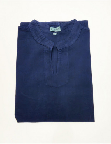 Men's basic v-neck short sleeve shirt in plain navy blue cotton