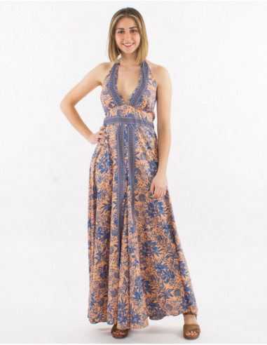 Oversized bohemian pants suit with tropical flowers