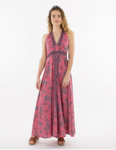 Oversized bohemian pants suit pink with tropical flowers