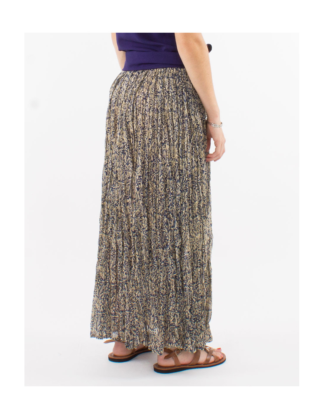 Jupe longue boho chic pour l'?�t?� tissu froiss?� arabesque