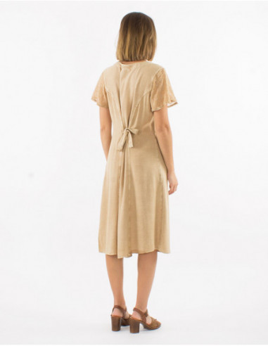 Dos de robe midi en stone wash beige avec nœud chic