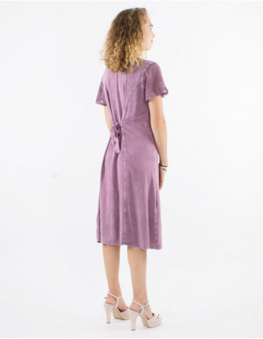 Dos de robe midi en stone wash rose avec nœud chic