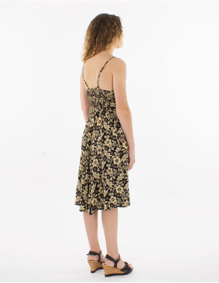 Summer flowing midi dress with Hawaiian flowers