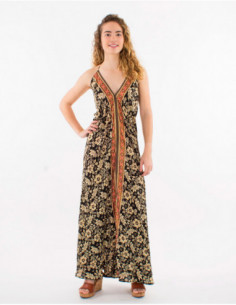 Robe longue fluide dos nu originale fleurs hawaïennes femme