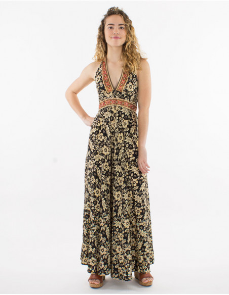 Original flowing halter dress with plunging v-neck bohemian chic