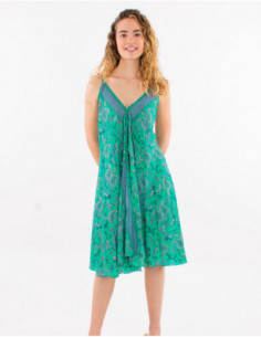 Romantic flowing short dress with floral flared cut