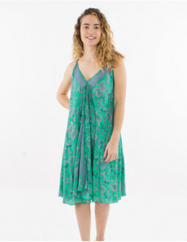 Short romantic flowing flared dress with mint green flowers