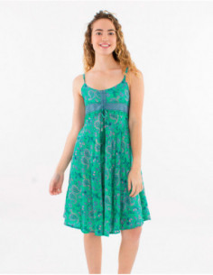 Short flowing dress with thin straps boho romantic pattern