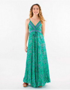 Robe longue fluide à fines bretelles romantique fleurie