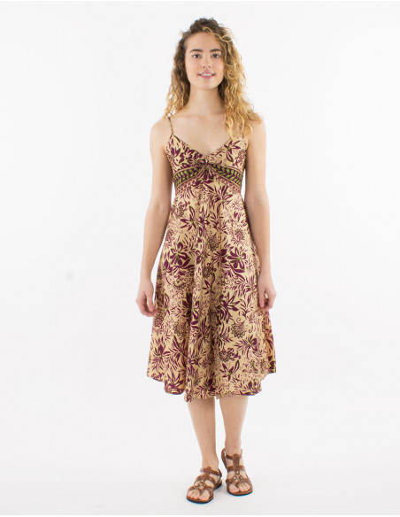 Robe mi longue femme boho chic fleuri a fines bretelles