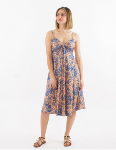 Asymmetrical flowing dress summer 2023 with boho flowers peach